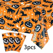 1pc/3pcs Orange Background Black Cat Halloween Disposable Plastic Tablecloth, Printed With Black Cat, Pumpkin, Ghost Fun Patterns, Rich Holiday Atmosphere, Suitable For Halloween Theme Party, Store Event Decoration, Birthday Party, Outdoor Dining Tablecloth Decoration 137*274cm - Multicolor - View 1