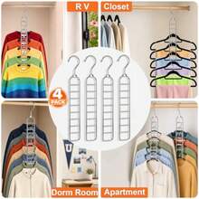 36-Hole Heavy Duty Space Saving Hangers For Closet Organizers And Storage 4 Pack Cascading Hanger For Coats, Pants, Durable Closet Organizer For Dorm Room Essentials, Wardrobe, Apartment And RV Storage - Silver - View 5