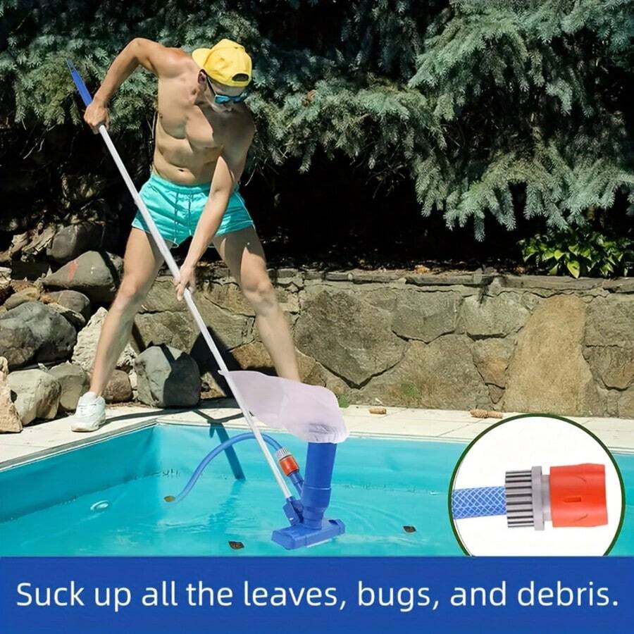 2026 Pool Maintenance Kit With Pool Surface Skimmer, Portable Pool Vacuum, 150cm Long Pole, Suitable For Ponds And Fountains, Compact Portable Pool Jet Vacuum, Includes Debris Bag And Long Pole, Lightweight Underwater Pool Maintenance Set - A - View 1