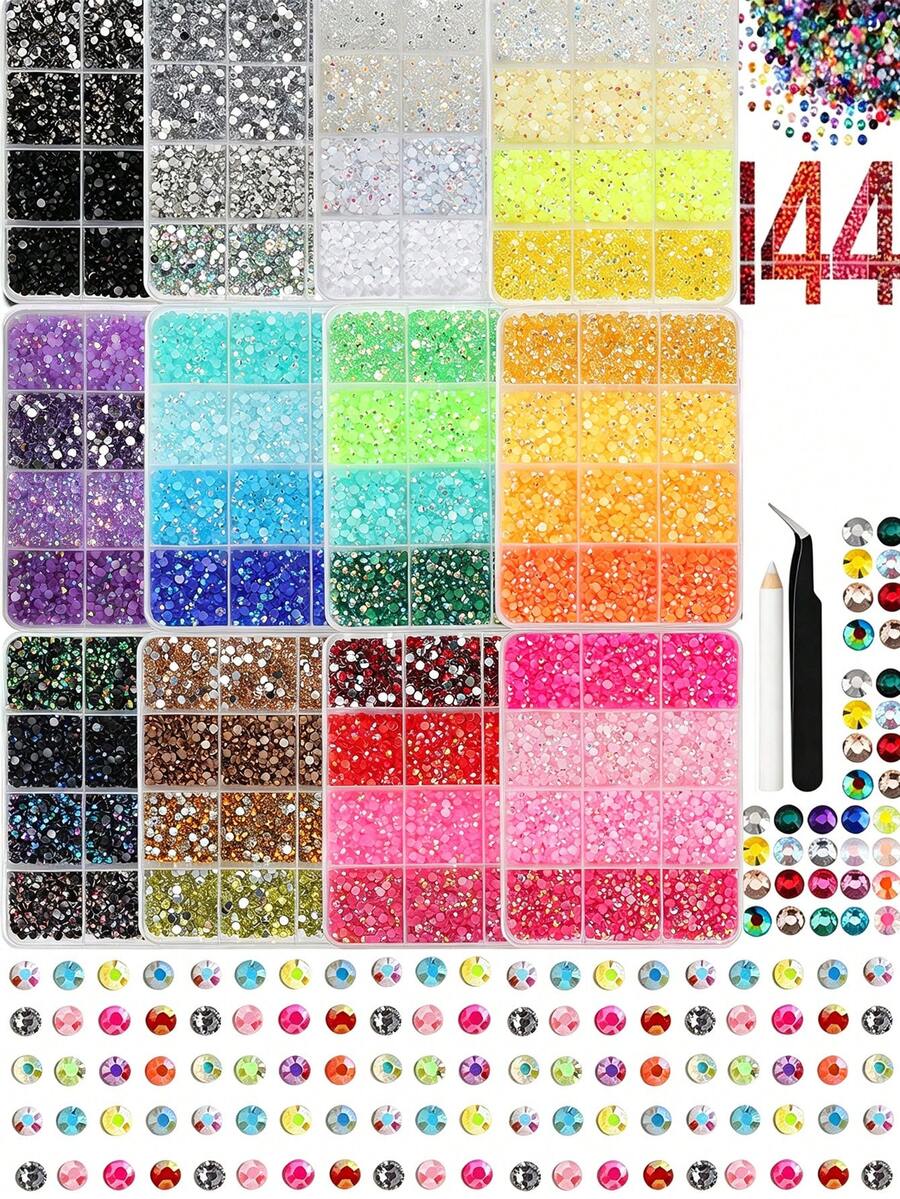 144pcs Random Mixed Color 3mm Colorful Rhinestones Nail Art Decoration, 3D Resin Flat Back Rhinestones With Tweezers Pen, Suitable For Nail Art, Handmade Clothing, Fabric Decoration, Multi-Functional Nail Accessories DIY Nail Charms - Multicolor - View 1
