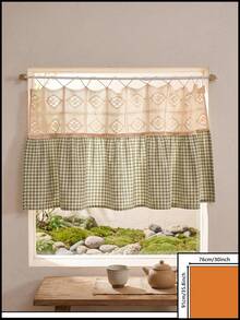 1/2pcs Green & White Plaid Patchwork Beige Hollow Woven Half Curtain, Fresh Country Style, Rectangular Top Hollow Lace & Bottom Scalloped Edge Detail, Shading & Decorative Function, Suitable For Kitchen Windows & Fresh Home Decor - Green - View 16