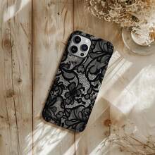 Elegant Black Lace Floral Phone Case, Double-Layer Protection - 白色 - 查看 3