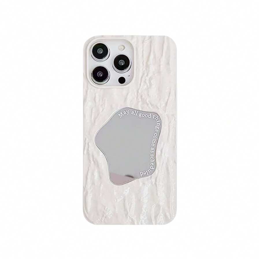 Funda de teléfono con textura de manzana y espejo compatible con iPhone 15/15 Plus/15 Pro/15 Pro Max - Blanco - Ver 1