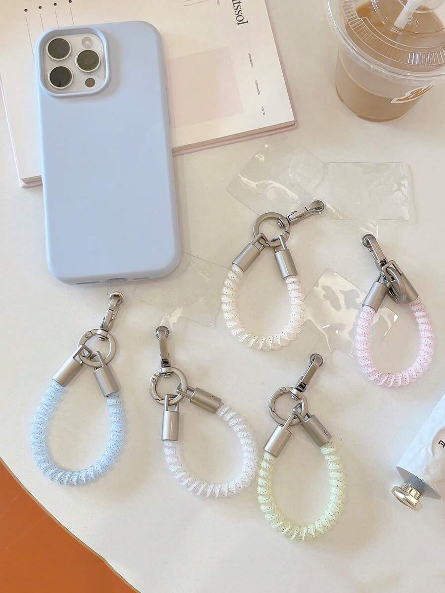 1pc Colorful Spiral Phone Lanyard Finger Rope Wrist Strap Short Phone Chain Outdoor Anti-Loss Keychain Camera Strap - Multicolor - View 1
