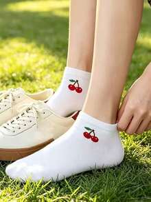 1/10/20 Pairs Women's Cherry Black & White Low Cut Socks, Comfortable Soft Breathable Daily Socks, Suitable For Daily Wear, Outdoor Activities, Back To School Season - Black and White - View 3