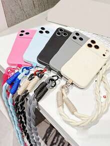 Minimalist Solid Color Soft Camera Protection Phone Case, Compatible With IPhone 17 Pro Max 17 Pro 16 Pro Max 15 14 Pro Max 13 12 Pro 11, Shockproof Anti-Drop, Candy Braided Crossbody Halter Long Shoulder Strap Protective Case - Blue - View 4
