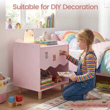 Kids Nightstand, Toddler Scalloped Side Table With Wide Top & Open Compartment Pink/White - Pink - View 6