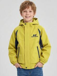 Tween Boy School Daily Colorblock Raglan Long Sleeve Hooded Jacket Casual - Yellow - View 1