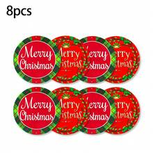 4入 5英吋聖誕主題圓形杯墊，Merry Christmas 文字款，紅綠色節日桌面裝飾墊，咖啡茶杯墊，居家餐桌餐具 - 彩色 - 查看 10
