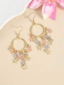 1 Pair Ethereal Floral Tassel Earrings, Petal Ear Jewelry, High-End Style, Suitable For Women - Multicolor - View 5