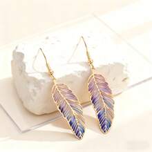 1 Pair/4 Pairs/Set Women's Iron Feather Drip Oil Fashion Dangle Earrings - Feather - View 5
