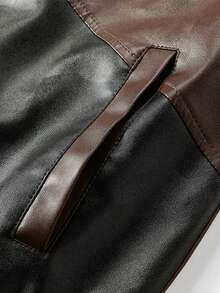 Men's Spring/Autumn Patchwork Motorcycle Leather Jacket, Vintage Lapel Outdoor Camping Cliffside Photo-Ready Versatile Jacket - Brown - View 9