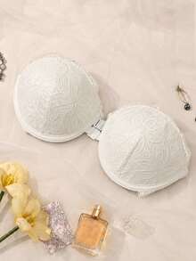Women's Strapless Front-Closure Push-Up Lace Underwire Bra, Backless Bandeau Bra, Heart Pattern Cups, Non-Slip, Suitable For Evening Gowns And Weddings - White - View 7