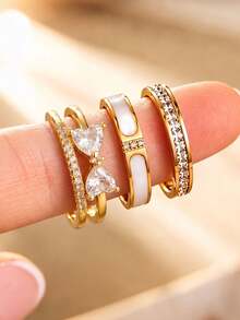 3 st minimalistiskt elegant ringset, stapelbar design, perfekt för daglig pendling, dejter och andra tillfällen, mycket iögonfallande - Guld - Visa 6