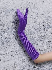 1 Pair New Dark Gothic Style Satin Over-Elbow Long Gloves Y2K Sweet Cool Solid Color Full Finger Elastic Evening Gloves - Multicolor - View 3
