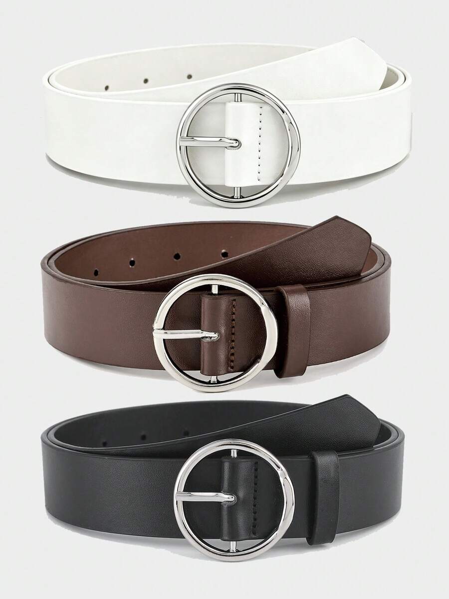3pcs White K-Color Raised Buckle Decor Fashion Versatile Daily Use Women's Belt Set - Multicolor - View 1