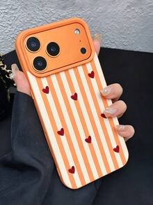 Phone Case: Fashionable Personalized Orange & Pink Striped Heart Phone Case, Anti-Slip Anti-Drop Protective Shell Suitable For IPhone17/17Pro/17ProMax/16/16Pro/16ProMax/15/15Pro/15ProMax/14/13/12/11, French Aesthetic Soft TPU Protective Shell, Designed For Women - Orange 1 - View 22