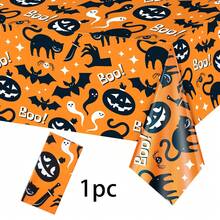 1pc/3pcs Orange Background Black Cat Halloween Disposable Plastic Tablecloth, Printed With Black Cat, Pumpkin, Ghost Fun Patterns, Rich Holiday Atmosphere, Suitable For Halloween Theme Party, Store Event Decoration, Birthday Party, Outdoor Dining Tablecloth Decoration 137*274cm - Multicolor - View 7