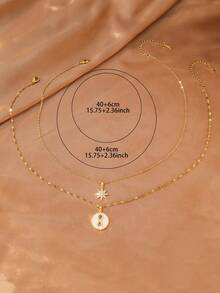 2pcs/1set Luxury Minimalist Gold-Plated Necklace, Rhinestone Eight-Pointed Star Infinity Symbol Round Double Layer Stacked Pendant Collarbone Chain, Multi-Element Necklace Perfect For Daily / Party / Gift-Giving Exquisite Jewelry Unique Accessory - Multicolor - View 6
