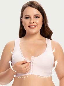 MELENECA Women's Front Closure Wirefree Post Surgery Plus Size Back Support Posture Bra - Baby Pink - View 5