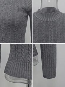 Korean Style Twisted Knit Sweater For Women, Slimming Waist, Base Layer Pullover Knit Top, High-End French Style - Grey - View 8