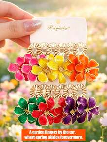 Betykuku 1/6 Pairs Colorful Flower Earrings Set For Women And Girls, Daily Casual Party Jewelry Gift - 6 Pairs Set - View 2