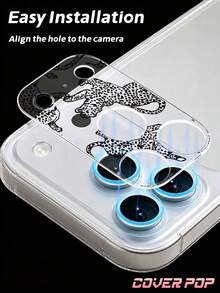 1pc Black Leopard Pattern Camera Lens Protector Film, Compatible With IPhone 17Pro/17 Pro Max; Made Of Tempered Glass, Full Coverage Design, High Definition Clear, Anti-Scratch Anti-Fingerprint, Compatible With Phone Case, Easy To Install. - Clear - View 7