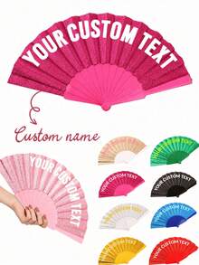 Personalized Handheld Folding Fan, Shiny Fabric Personalized Folding Fan, Fun Accessory For Birthday Parties And Bachelorette Parties - Multicolor - View 2
