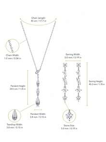 2Pcs S925 Silver Multi-Cut Moissanite Jewelry Set For Women, Teardrop Pendant Necklace & Linear Drop Dangle Earrings For Wedding Party & Gift For Her - Silver - View 8