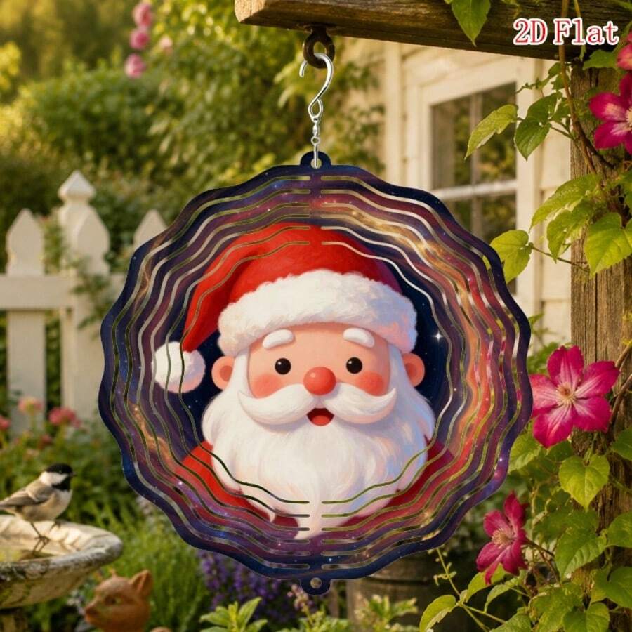 1 buah Lonceng Angin Berputar Gantung, Motif - "Potret Santa Claus di Alam Semesta Misterius", Dekorasi Taman dan Teras Luar Ruangan, Dekorasi Multifungsi untuk Taman, Teras (Liontin Tidak Termasuk), Gaya Acak