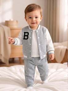 Baby Boys Casual Letter Print Baseball Uniform Set - Grey - View 3