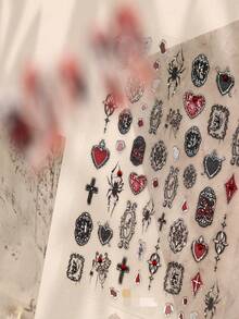 1pc Cross Explosion Dark Gothic Style Nail Stickers, Silver Spider Web Nail Art DIY - Multicolor - View 2