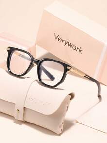 Verywork1 Pair Geometric Personalized Brand Design Women's Clear Lens Glasses, Comes With Storage Case And Cleaning Cloth, Suitable For Office Wear, Daily Accessory, Street Photography, Cafe, Travel And More - Clear - View 14