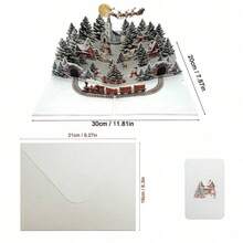 1pc 3D Pop-Up Christmas Card - Christmas Eve Scene With Santa Claus, Reindeer, Snow Village And Moonlight Sky - Holiday Greeting Card | Festive Design | Detailed Illustration, Christmas Card Style And Color Randomly Sent - Christmas Card - View 8