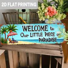 2D Flat, 1pc, Country Style Welcome To Our Little Paradise Sign Wall Decor, Suitable For Beach House, Summer Home, Coastal Decor, Vacation Home, Porch Decor, Decorative Sign (Random Style) - A - View 9