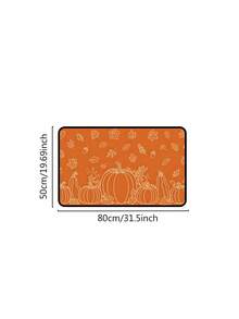 1/16pcs Autumn Theme Doormat/Thanksgiving Door Mat, Orange Background With Pumpkin And Maple Leaf Pattern, Autumn Harvest Season Decorative Mat, Welcome Mat/Kitchen Rug, Stain-Resistant Doormat, Autumn Party Decoration - Multicolor - View 10