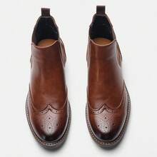 Sepatu Bot Chelsea Pria, Bagian Atas Bermotif Brogue, Sol Karet Dua Warna, Anti Selip, Tahan Aus, Cocok untuk Perjalanan, Bisnis, dan Gaya Vintage. - Burgundy - View 6