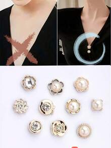 10 Buah Set Bros Anti-Celah Berlapis Emas dari Paduan Logam dengan Mutiara dan Berlian Imitasi, Peniti Kerah Pengaman Tak Terlihat, Aksesoris Pengikat Pakaian Anti-Terbuka yang Elegan - MultiWarna - View 10