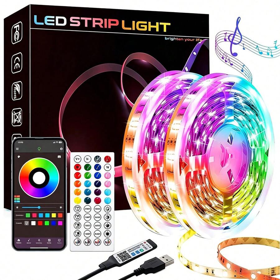 GHUSTAR Intelligent RGB LED Light Strip With APP And Remote Control, Music Sync Color Changing Light String For Bedroom Home Decoration Party Festival Lighting