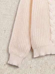 Autumn Vintage Cable Textured V Neck Cardigan, Long Sleeve, Weekend Gathering Halloween Thanksgiving Street Casual Look - Apricot - View 9