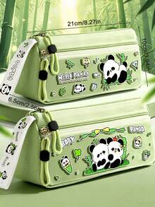 1 buah Kotak Pensil Segitiga Panda Kartun, Warna Hijau Matcha Segar, Kapasitas Besar, Tahan Lama, Berlapis, Portabel untuk Siswa, Kotak Penyimpanan Pensil, Penggaris, dan Penghapus, Perlengkapan Penting untuk Kembali ke Sekolah - beraneka warna - View 2