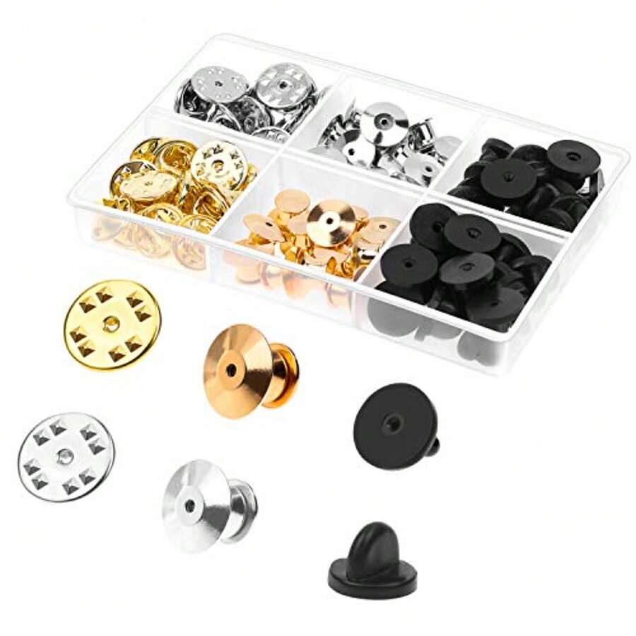 84pcs Locking Pin Backs - Lapel Push Pin Keeper Blank Locks For , Enamel, Brooch And Hat Pins Assorted Styles - A - View 1