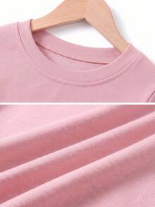 1pc Minimalist Solid Color Basic Long Sleeve Autumn/Winter Top For Girls, Elastic Soft Skin-Friendly Knit Fabric, Suitable For Teen Students' Daily T-Shirt - Pink - View 6