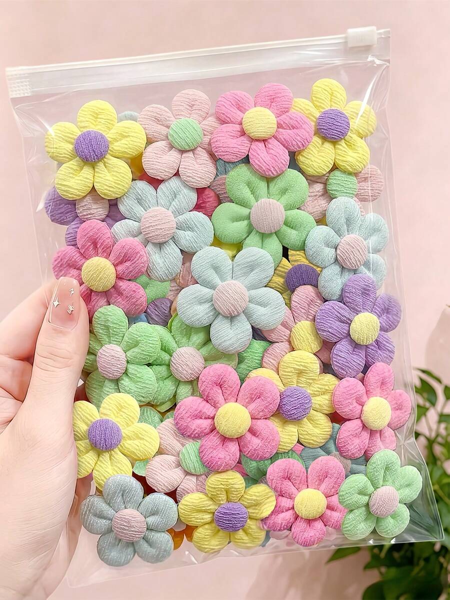 10/20 piezas/Juego de pinzas para el cabello con flores de tela, accesorios para el cabello lindos & dulces - Adecuados para mujeres y niñas, perfectos para uso diario, citas, fiestas, temporada de regreso a la escuela - Multicolor - Ver 1