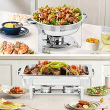 Garvee 2/4 Pack Chafing Dish Buffet Set, 8 Qt Rectangle & 5 Qt Round Stainless Steel Chafers And Food Warmer Sets With Lid, Food & Water Pan And Fuel Holder For Events, Parties & Holiday Catering - Silver - View 9