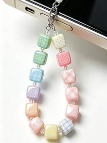 10pcs-14mm Polka Dot Style Acrylic Square Beads With Straight Hole, DIY Phone Chain, Keychain, Large Hole Loose Beads, Box Packaging, Decorative Pendant Beads, Pen - 14mm Polka Dot Square - View 4