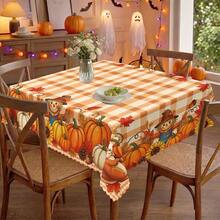 1pc Thanksgiving Pumpkin Maple Leaf Plaid Print Polyester Tablecloth, Suitable For Kitchen, Dining Room, Holiday, Party Table, Autumn/Winter Decoration - Multicolor - View 9