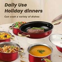 13-Piece Stainless Steel Cookware Set – Non-Stick Frying Pan, Stew Pot & Wok Included + 6 Lids + 1 Accessory | Versatile Kitchen Cooking Set For Everyday Use | Sleek Design, Even Heat Distribution, Easy To Clean | Ideal Gift Choice - View 8