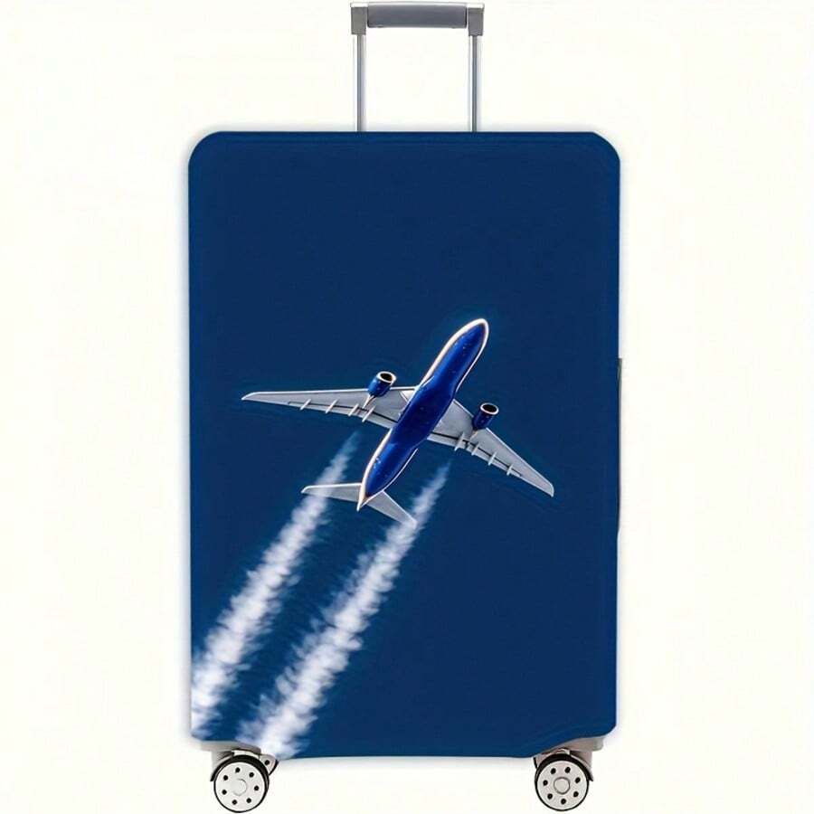 Realistic Jet Plane With Vapor Trail Deep Blue Luggage Cover - Multicolor - View 1