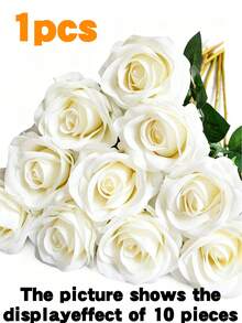 1/10/20/30pcs White Artificial Roses, Silk Velvet Texture Fake Flower Bouquet, Long Stem Artificial Roses Bulk Pack, Suitable For Valentine's Day Gift DIY Wedding Centerpiece, Table Decor, Bridal Shower, Party, Home Decor, Living Room Decor - White - View 12